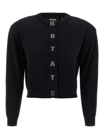 Rotate Birger Christensen Rotate Cropped Black Sweater With Padded Shoulders And Button Embellishments In Black
