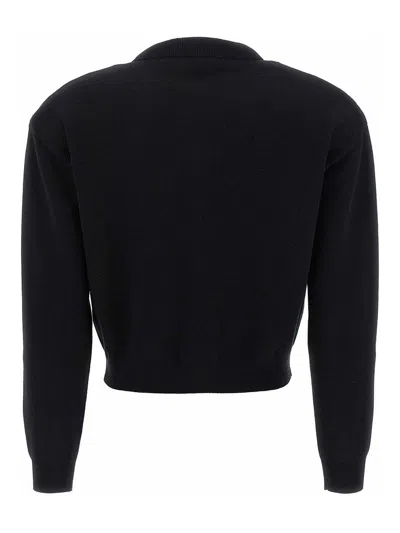 Rotate Birger Christensen Rotate Cropped Black Sweater With Padded Shoulders And Button Embellishments In Black