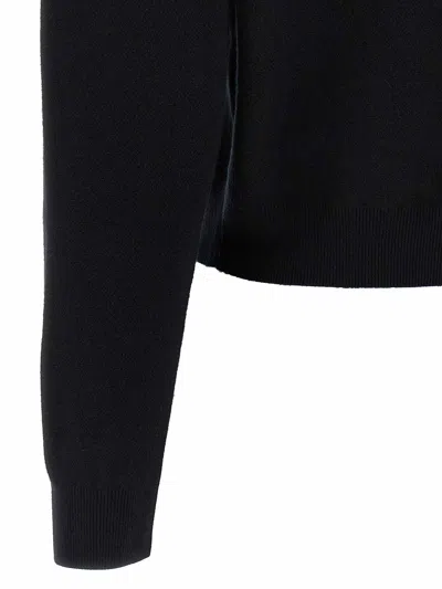 Rotate Birger Christensen Rotate Cropped Black Sweater With Padded Shoulders And Button Embellishments In Black