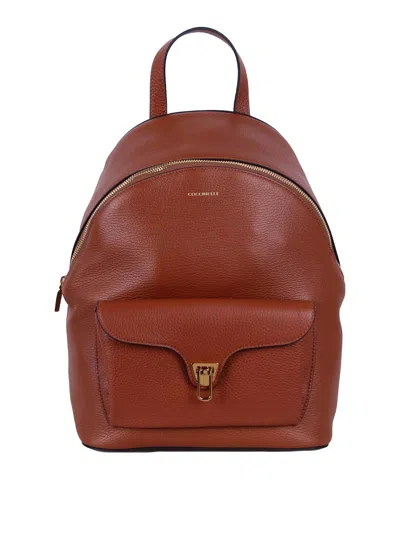 Coccinelle Flap-pocket Zip Backpack In Brown