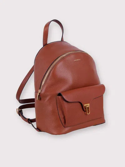 Coccinelle Flap-pocket Zip Backpack In Brown