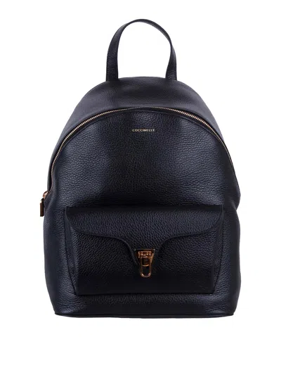 Coccinelle Minimalist Zip-closure Backpack With External Pocket In Black