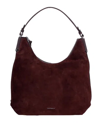 Coccinelle Spacious Brown Suede Handbag With Zip Fastening In Brown