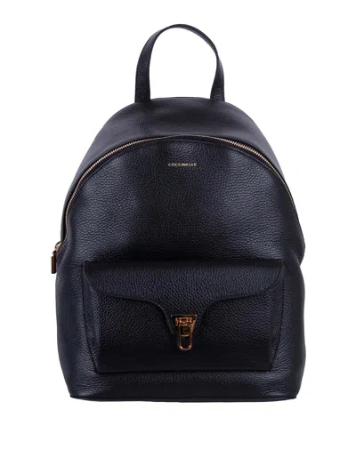 Coccinelle Minimalist Zip-closure Backpack With External Pocket In Black