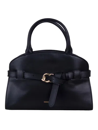 Coccinelle Medium Sabine Belted Cowhide Tote Bag In Black