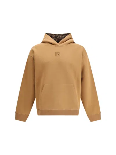 Fendi Cotton Hoodie With Ff Lining Clothing In Brown