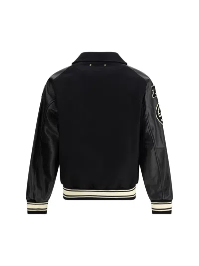 Golden Goose Bomber Compact Cloth Wool Blend Leather Sleeves College Patches Clothing In Black