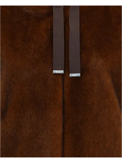 Herno Faux Fur Drawstring Hooded Bomber Jacket In Brown
