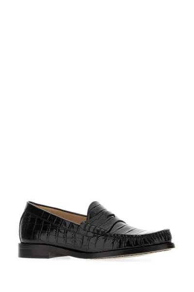 Stuart Weitzman Black Leather Lottie Loafers In Black