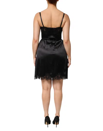 Dolce & Gabbana Black Silk Blend Lace Trim Sleeveless Mini Dress In Black