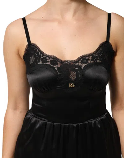 Dolce & Gabbana Black Silk Blend Lace Trim Sleeveless Mini Dress In Black