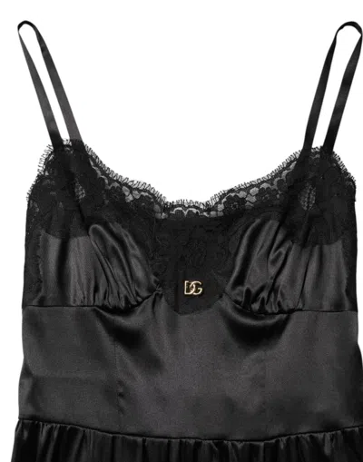 Dolce & Gabbana Black Silk Blend Lace Trim Sleeveless Mini Dress In Black
