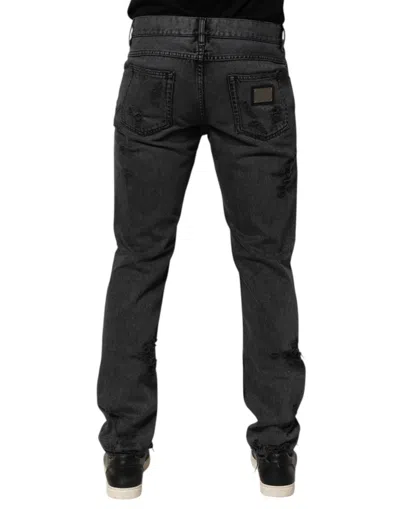 Dolce & Gabbana Black Tattered Skinny Cotton Men Denim Jeans In Black