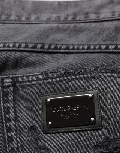 Dolce & Gabbana Black Tattered Skinny Cotton Men Denim Jeans In Black