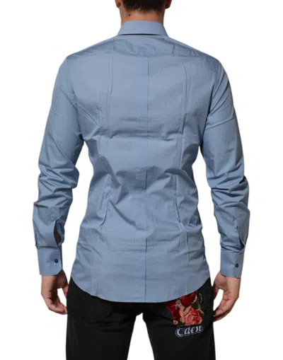 Pre-owned Dolce & Gabbana Blue Cotton Collared Gold Formal Dress Men's Shirt ()