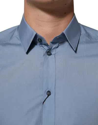 Pre-owned Dolce & Gabbana Blue Cotton Collared Gold Formal Dress Men's Shirt ()