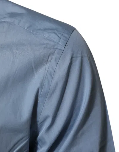 Pre-owned Dolce & Gabbana Blue Cotton Collared Gold Formal Dress Men's Shirt ()