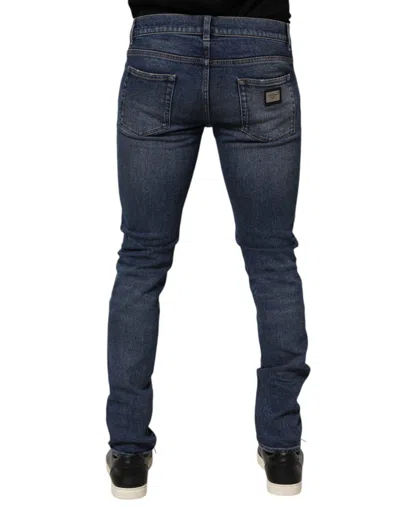 Dolce & Gabbana Blue Cotton Logo Plaque Skinny Men Denim Jeans In Blue