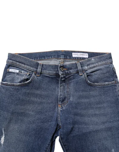 Dolce & Gabbana Blue Cotton Logo Plaque Skinny Men Denim Jeans In Blue