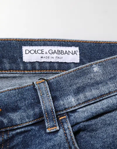 Dolce & Gabbana Blue Cotton Logo Plaque Skinny Men Denim Jeans In Blue