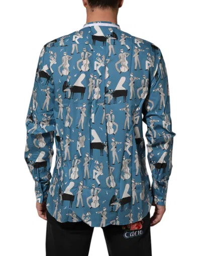 Dolce & Gabbana Blue Jazz Printed Cotton Button Front Shirt In Blue