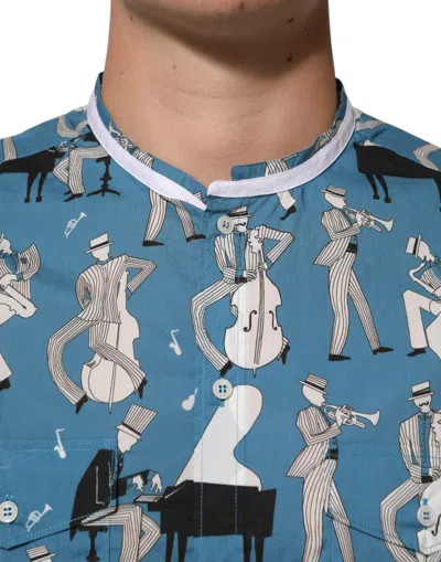 Dolce & Gabbana Blue Jazz Printed Cotton Button Front Shirt In Blue