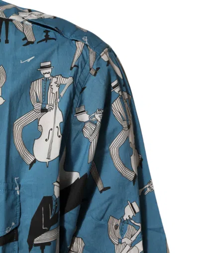 Dolce & Gabbana Blue Jazz Printed Cotton Button Front Shirt In Blue