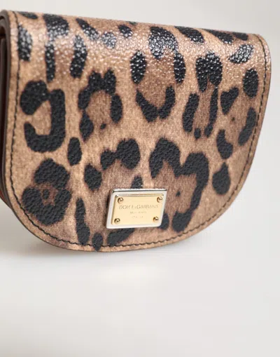 Dolce & Gabbana Brown Black Calf Leather Leopard Print Logo Plaque Women's Wallet In Brown