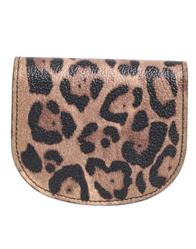 Dolce & Gabbana Brown Black Calf Leather Leopard Print Logo Plaque Women's Wallet In Brown