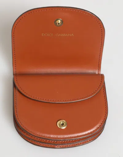 Dolce & Gabbana Brown Black Calf Leather Leopard Print Logo Plaque Women's Wallet In Brown