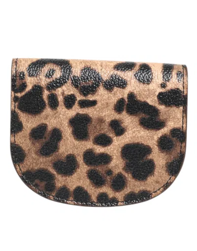 Dolce & Gabbana Brown Black Calf Leather Leopard Print Logo Plaque Wallet In Brown