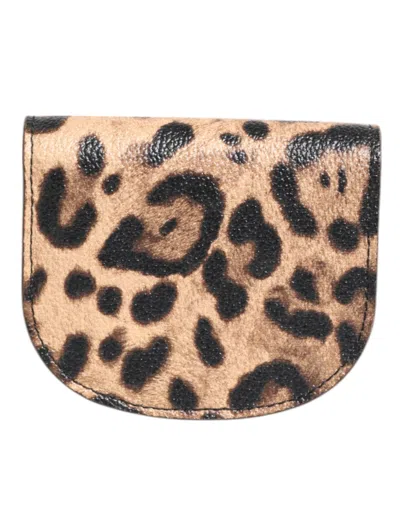 Dolce & Gabbana Brown Black Calf Leather Leopard Print Logo Plaque Wallet In Brown