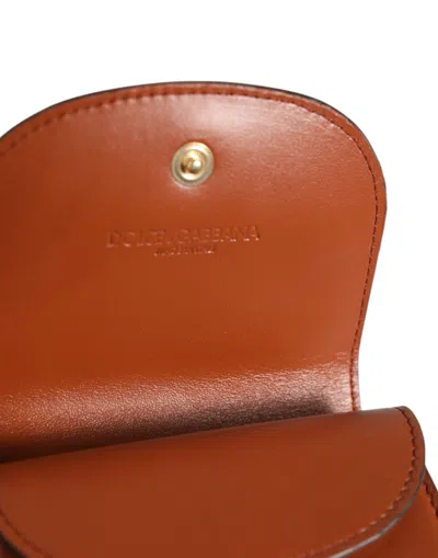 Dolce & Gabbana Brown Black Calf Leather Leopard Print Logo Plaque Wallet In Brown