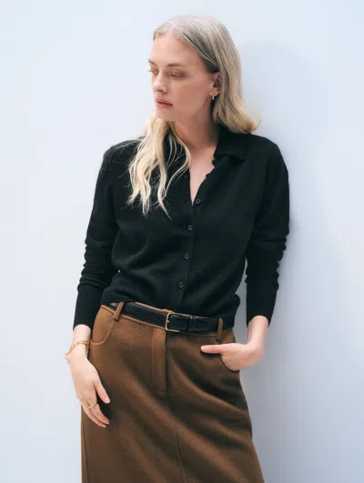 White + Warren Cashmere Collared Cardigan Sweater In Black