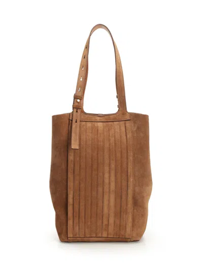 Golden Goose 24.7 Fringed Palmellato Leather And Suede Body Gold Metal Details Handbags Brown In Brown