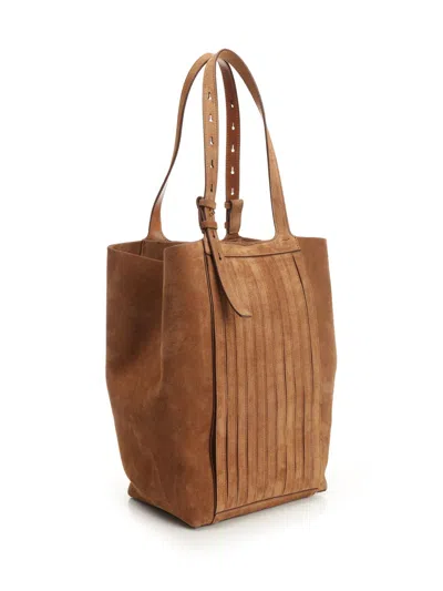 Golden Goose 24.7 Fringed Palmellato Leather And Suede Body Gold Metal Details Handbags Brown In Brown