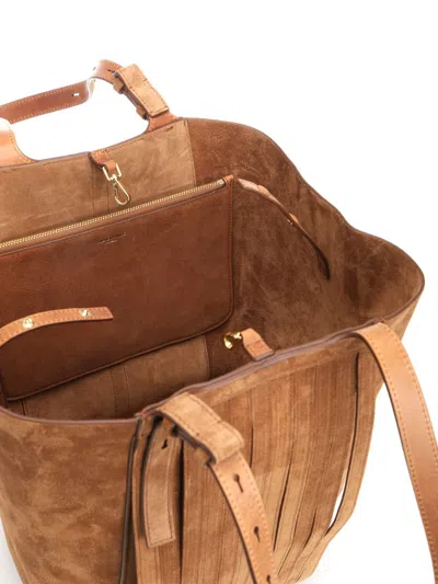 Golden Goose 24.7 Fringed Palmellato Leather And Suede Body Gold Metal Details Handbags Brown In Brown