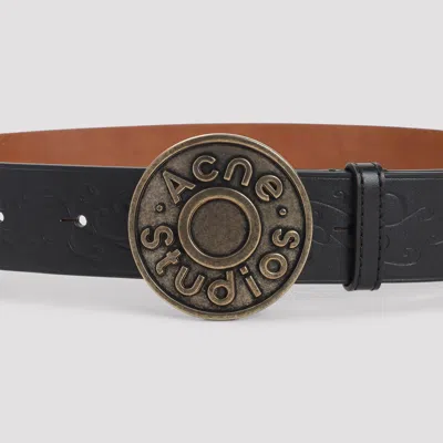 Acne Studios Embossed Black Calf Leather Belt With Aged Gold-tone Buckle