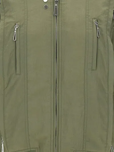 Rabanne Bomber Jacket With Ribbed Collar And Pockets In Green