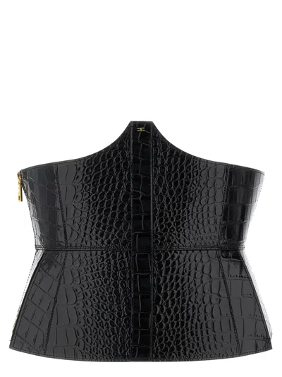 Elisabetta Franchi Crocodile-effect Bustier Belt In Black