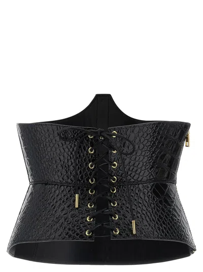 Elisabetta Franchi Crocodile-effect Bustier Belt In Black