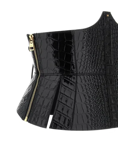 Elisabetta Franchi Crocodile-effect Bustier Belt In Black