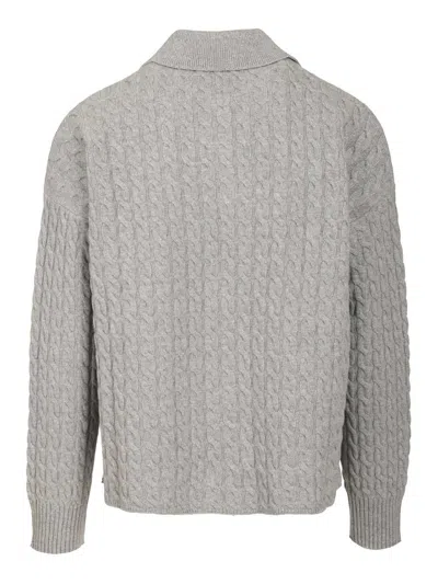 Ami Alexandre Mattiussi Cable-knit Polo Shirt Knitwear Grey