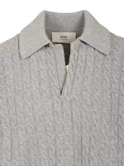 Ami Alexandre Mattiussi Cable-knit Polo Shirt Knitwear Grey