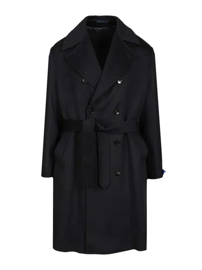 Guarinucci Cappotto 2 Petti Cintura 100 Cachemire Jackets Blue In Black