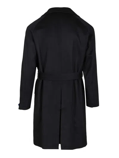 Guarinucci Cappotto 2 Petti Cintura 100 Cachemire Jackets Blue In Black