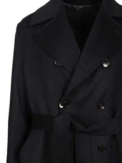 Guarinucci Cappotto 2 Petti Cintura 100 Cachemire Jackets Blue In Black