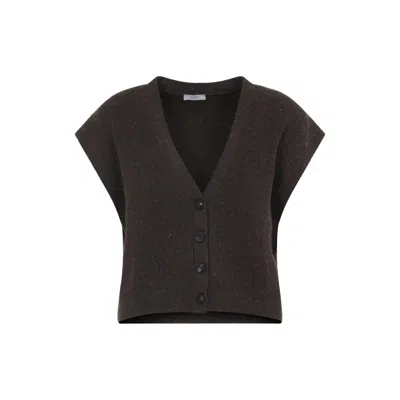 Peserico Speckled-effect Short-sleeves Cardigan In Brown