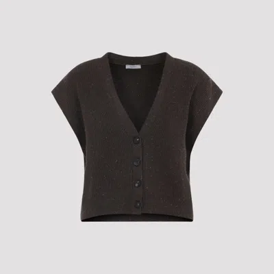 Peserico Speckled-effect Short-sleeves Cardigan In Brown