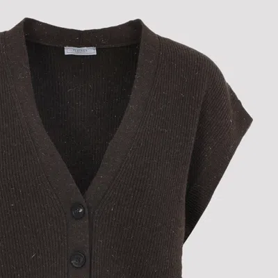 Peserico Speckled-effect Short-sleeves Cardigan In Brown